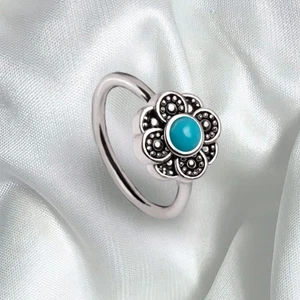 316L Stainless Steel Aqua Flower Nose Hoop / Cartilage Earring - Picture 1 of 4