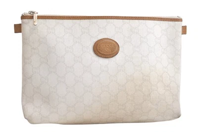 Auténtico Bolso sin asas vintage GUCCI GG Plus PVC cuero blanco 4312N Foto 1 de 4