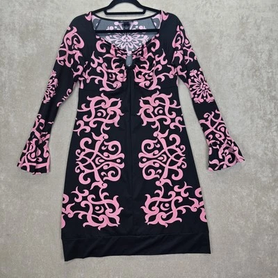 Inc International Concepts Womens Black /pink Midi Dress Ruffle Cuff Size Medium - Image 1 of 4