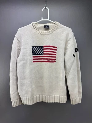 Polo Jeans Co Ralph Lauren Bandera Cuello Redondo Suéter EE. UU. Marfil Talla L *LEER* Foto 1 de 4