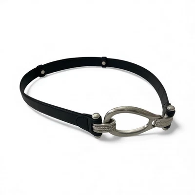 Cinturón de cuero ajustable Neiman Marcus para mujer cierre tono plata audaz M/L Foto 1 de 4