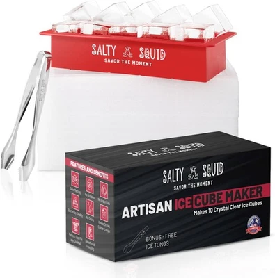 Fabricante de cubitos de hielo artesanal transparente - Molde cuadrado para cubitos de hielo hace 10 grandes 2" cristalino Foto 1 de 4