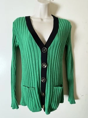 UNBRANDED Vintage 1980's Top SZ S Ribbed Cotton V Neck Button Up Long Sleeve - Image 1 of 4