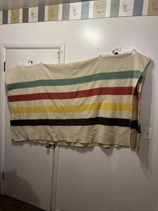 VTG Golden Dawn JC Penny Wool Hudson Bay/Trapper Style Blanket 4 Stripe 67x72 - Picture 1 of 9