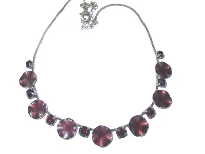 DISK & RHINESTONE DESIGN ENAMEL GOLD TONE STATEMENT RUNWAY NECKLACE PILGRIM - Image 1 of 4