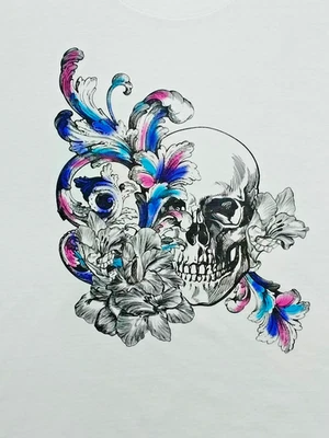 Robert Graham Skull colorful scroll floral graphic White T-shirt Men's 6XL New - Image 1 of 4