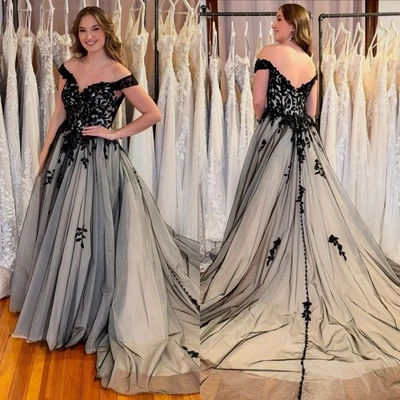 Vestidos de novia góticos apliques de encaje novia barrido trian línea A vestidos de novia Foto 1 de 4