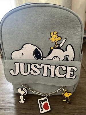 Justice  Snoopy And Woodstock Mini Backpack, Blue ,zipper ,Strap 32”New With Tag - Image 1 of 4