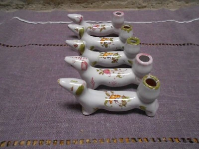 5 Porte-couteaux  et bougeoirs Vintage céramique forme Chien fait main - Photo 1/4