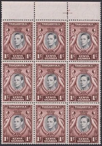 Kenya Uganda Tanganyika 1942 KGVI 1c Block w Bird's Breast Variety Mint SG131ae - Picture 1 of 3