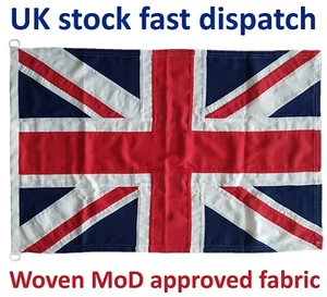 Union Jack storm flag MoD cotton traditional sewn 3x2ft 92x61cm white D clips - Picture 1 of 3