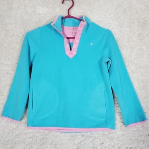Lilly Pulitzer Girls Fleece Pullover Size 10 1/4 Zip Popover Pink Trim Outdoor - Picture 1 of 10