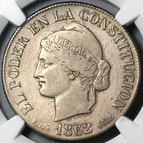 1862 NGC VF 35 Ecuador 4 Reales Quito Barre Rare Silver Coin (23040901D) Cover
