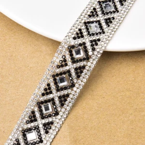 1M Rhinestone Beaded Trim Iron on Applique DIY Clothing Shoes Bag Decor Ribbon - Picture 1 of 15