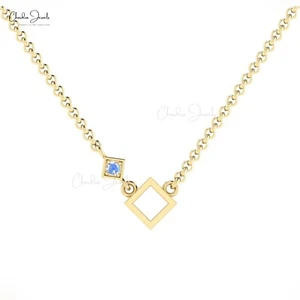 14k Real Gold Rainbow Moonstone Necklace 2.5mm Open Square Pendant Jewelry Gift - Picture 1 of 22