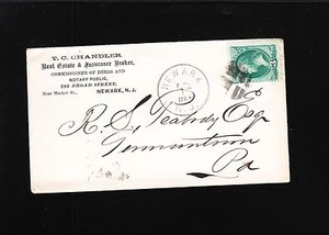 TC Chandler Real Estate Newark NJ 1876 Docketed Signed Letter & Cover 7y - Picture 1 of 6