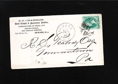 TC Chandler Real Estate Newark NJ 1876 Docketed Signed Letter & Cover 7y - Image 1 of 4