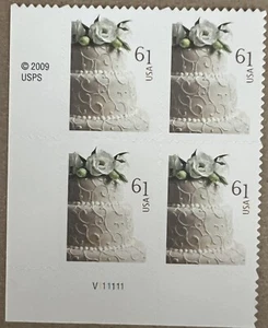 US Scott 4398 61c 2009 Plate Block Wedding Cake VF/ XF MNH - Picture 1 of 3