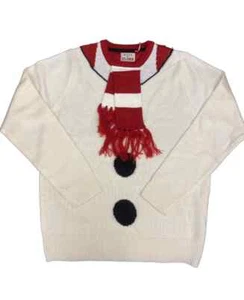 Christmas Jumper White Snowman with Red Scarf (M) Medium Warm & Cozy Xmas Jumper - Picture 1 of 5