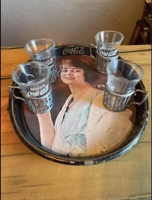 1970’s Replica Of 1928 Coca Cola Tray & 1986 4 Glass Set - Image 1 of 4