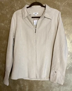 Cato Womens Beige Faux Suede Full Zip Long Sleeve Collared Shirt Jacket-Size L - Picture 1 of 9