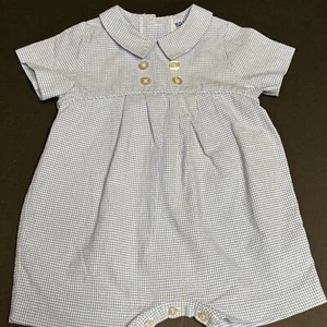 Luli & Me Blue Plaid Seersucker Cotton Boys Bubble Romper Size 9 Months - Picture 1 of 4