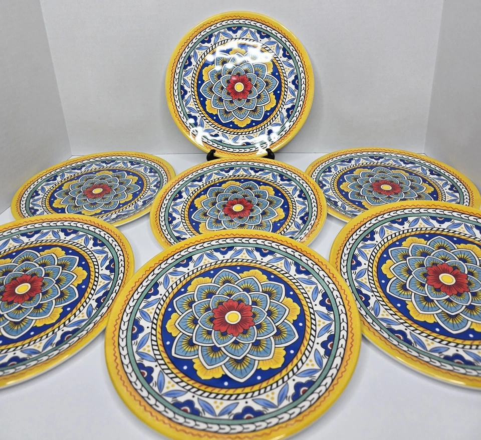 Certified International Portofino Plates 9" Melamine EUC (Set of 7) Nancy Green - Image 1 of 4