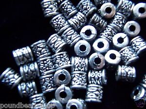 40 pcs vintage silver acrylic beads, cylindrical, 8 mm