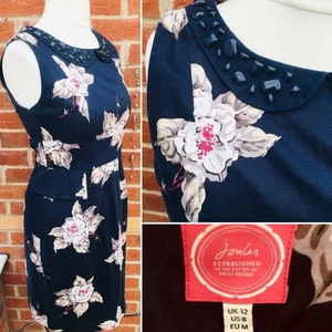 JOULES Kleid Größe 12 dunkelblau weiß Blumen Herbst Urlaub TOP L3 - Bild 1 von 7