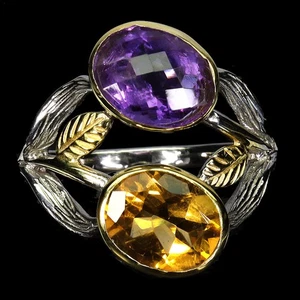 925 Sterling Silver Ring Oval Amethyst 11x9mm Citrine Gemstone Jewelry Size 9 - Picture 1 of 14