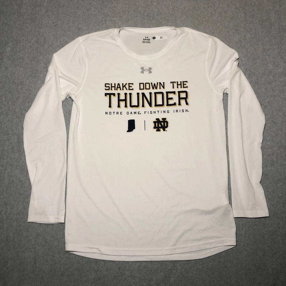 Футболка игрока в лакросс Notre Dame No27 командный выпуск Under Armour размер L/S маленькая белая - Изображение 1 из 4