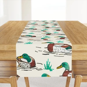 Mallard Duck in Pond Ducks Watercolor Hand Drawn Printed Table Runner - Picture 1 of 5