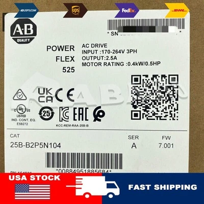 New Allen-Bradley 25B-B2P5N104 SER A PowerFlex 525 AC Drive 240V 0.4kW 0.5HP - image 1 of 4