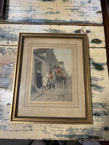 ANTIQUE 19c FRENCH COLORED MILITARY ENGRAVING by DeLort "TENDRES ADIEUX"; BEAUTY - Picture 1 of 5