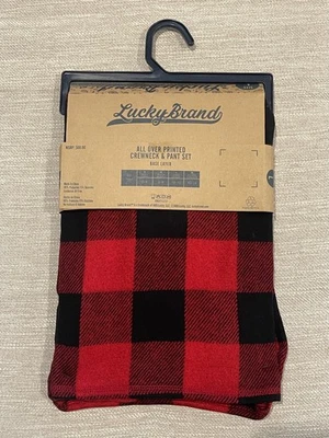 LUCKY BRAND PJ Set LADIES 2 Piece Super Soft Crewneck &Pant Size L RED PLAID NEW - Image 1 of 3
