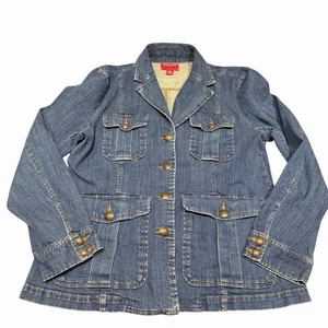 CHAPS Damen Utility Jeansjacke blau Baumwolle Pattentaschen Messingknöpfe Größe XL - Bild 1 von 11