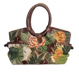 Fossil Bag Leather Tapestry Braided Handle Vintage Crossbody Purse Brown Floral - Picture 1 of 12