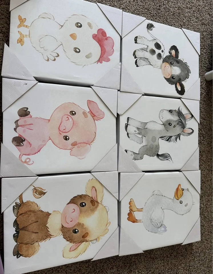 Paquete de 6 impresiones en lienzo de animales de granja para guardería Foto 1 de 1