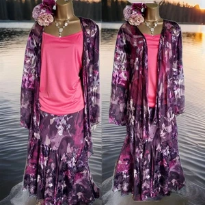 Chesca Purple Pink Silk occasion Evening Mother Wedding Skirt Bolero 3 piece 24 - Picture 1 of 18