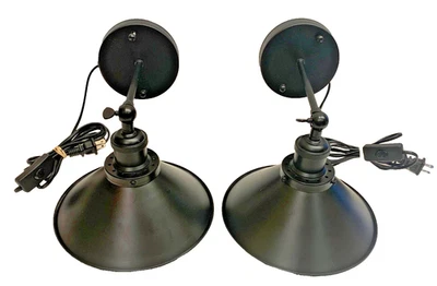 2 Wall Sconce Lantern Lights Industrial Farmhouse Black Metal Plug In w/ Switch - Image 1 of 4