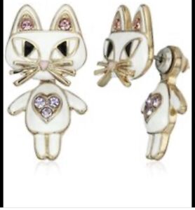 $45  Betsey Johnson White Cat Earrings Enchanted Forest   Bh1