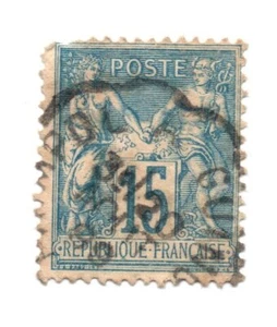 FRANCE 1877-1900 Pax and Mercur 15c Blue SC: 92 Used Stamp (a1) - Picture 1 of 1