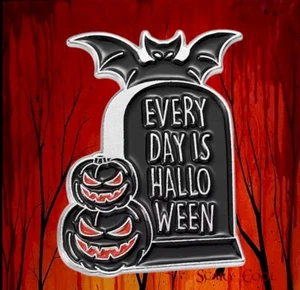  New Everyday is Halloween Grave Pumpkin Bat Emo Gothic Brooch Pin  - Picture 1 of 4