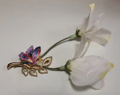 Pin Tono Dorado Multicolor Esmalte Mariposa Rama Peltre Color Hojas Sello 4880 Foto 1 de 4