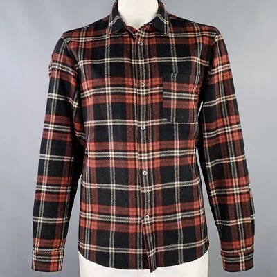 A.P.C. Camisa manga longa tamanho XXL preta vermelha xadrez mistura de lã um bolso - Imagem 1 de 4