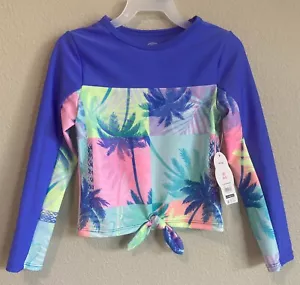 NWT Girls Size XS (4-5) Rashguard Swim Shirt Long Sleeve Purple Palm Trees - Picture 1 of 8