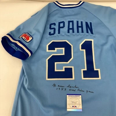 Warren Spahn Signed 1983 Old Timers Game Atlanta Braves Game Used Jersey PSA DNA - Image 1 of 4