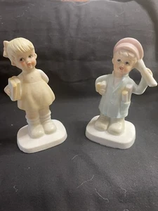 Vintage Newspaper Boy And School Girl Handpainted 5 1/2 Inches Tall - Picture 1 of 5