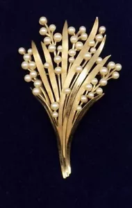 Maiglöckchen Krone Trifari signiert Brosche Vintage Anstecknadel selten gebürstet Gold - Bild 1 von 5