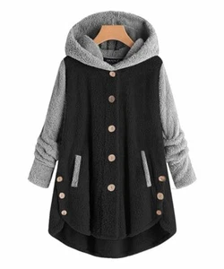 Coeur de Vague Black & Gray Fuzzy Hooded Coat size XL - Picture 1 of 1